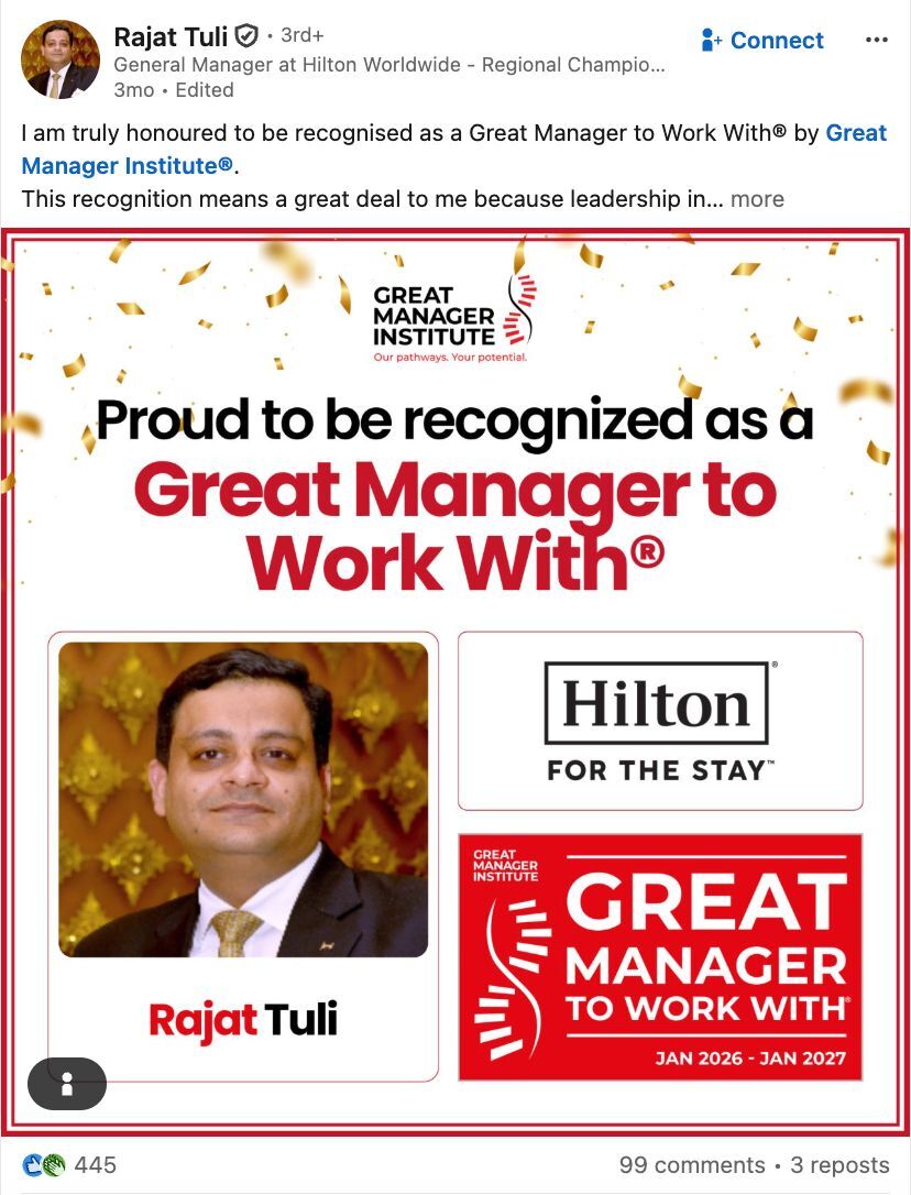 Divya Sarkar, recognised as a Great Manager to Work With